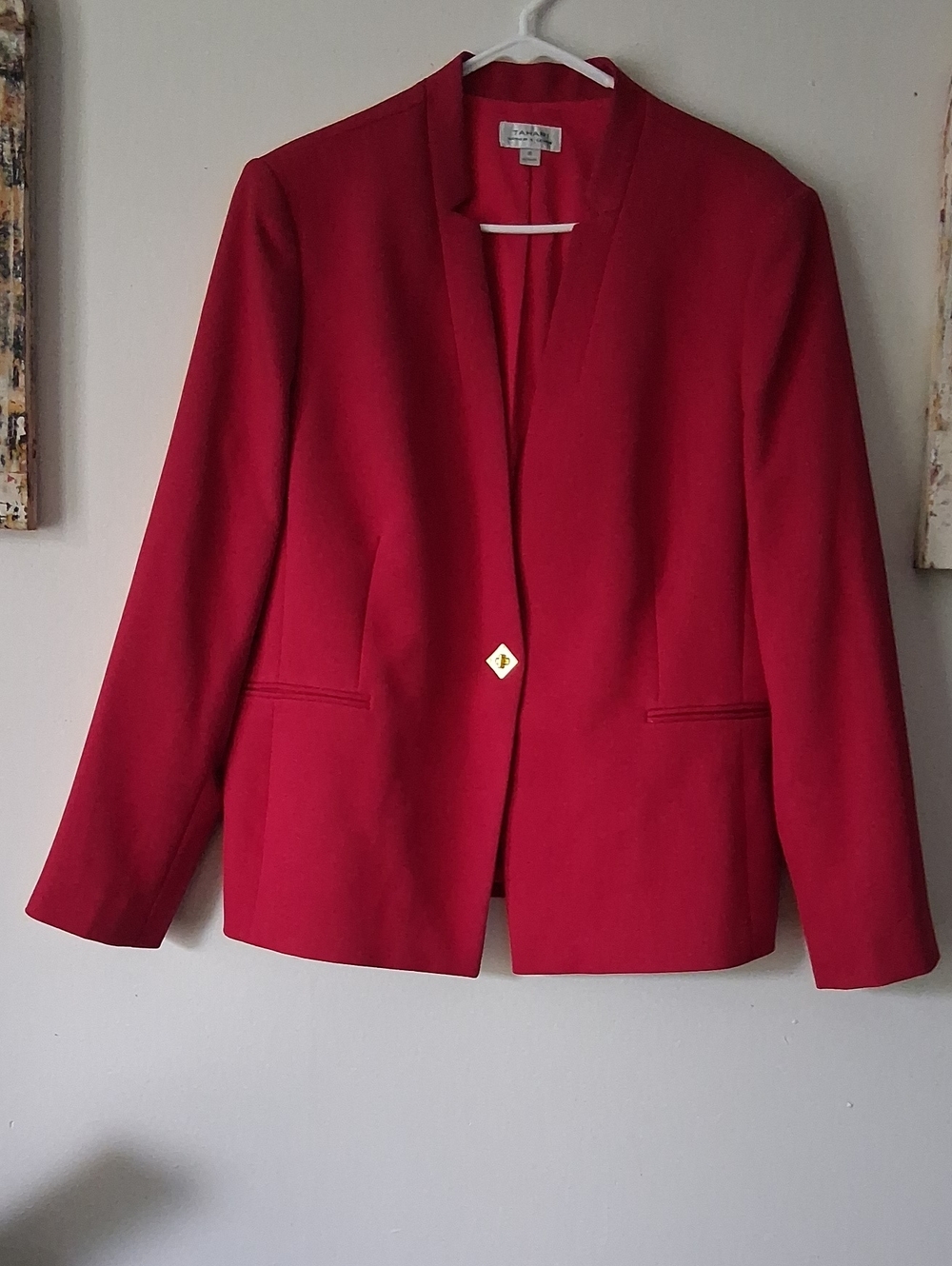 Talbots Bright Red Open-Front Blazer with Gold Button